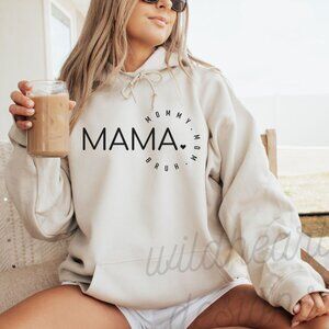 Mama Mommy Mom Bruh Graphic Pullover Hoodie - Sand S-XL